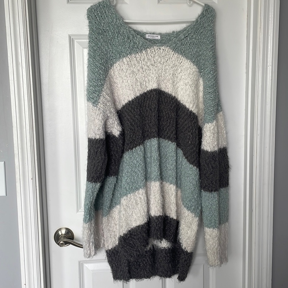 Downtown classic sweater in sage/grey/white